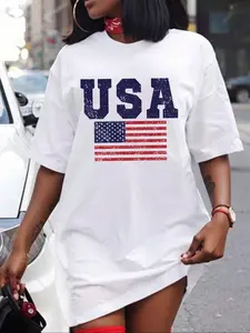 Women's Vintage Graphic Print Tee Dress Fitted, Comfortable Versatile Casual Everyday, Sporty Leisure Multi-Scene New Trendy Women's Dress