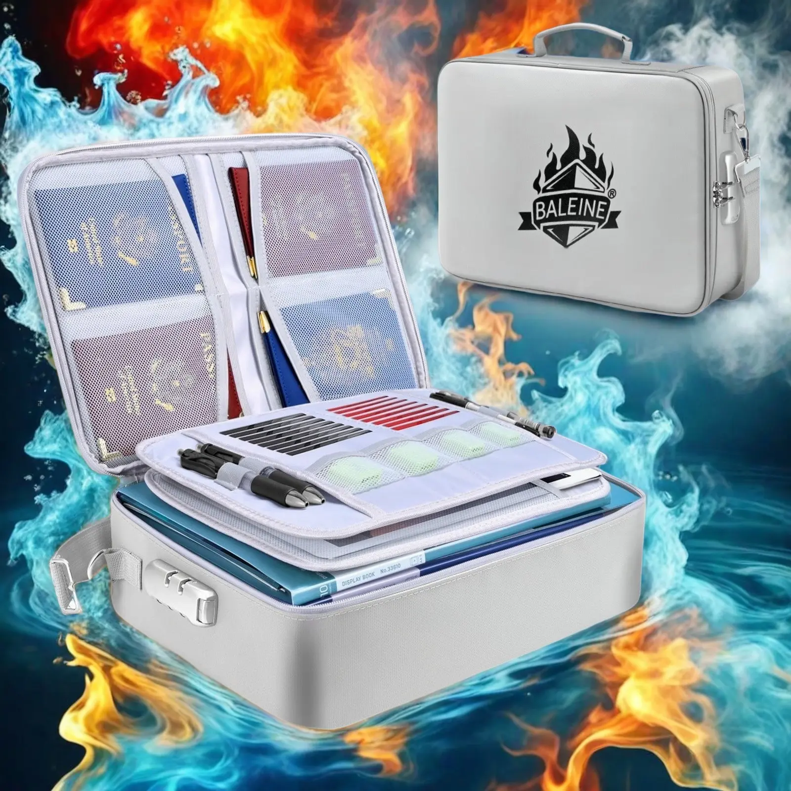 Fireproof Document Box with Lock - Portable Waterproof Document Organizer for Important Paperwork Fireproof Document Box with Lock - Portable Waterproof Document Organizer for Important Paperwork