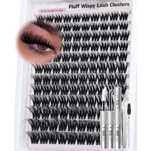 144pcs Voluminous Lash Set, Thick Dense Lashes, 10-18mm Wispy Natural Look, Waterproof False Lash Kit, Eyelashes Extensions, DIY Home Use, Includes Glue, Tweezers, Brush