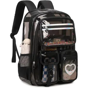 Large-capacity transparent backpack, heavy-duty transparent bag, suitable for sports activities, applicable to elementary, middle and high school students, a great back-to-school gift