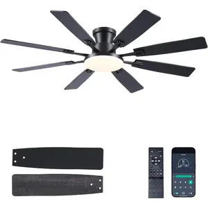 60Inch Ceiling Fan with Lights and Remotes, Large Low Profile Flush Mount Ceiling Fans,DC Reversible , 3CCT Dimmable,Noiseless,Dual Finish, Black 6 Speeds Ceiling Fan for Indoor/Outdoor