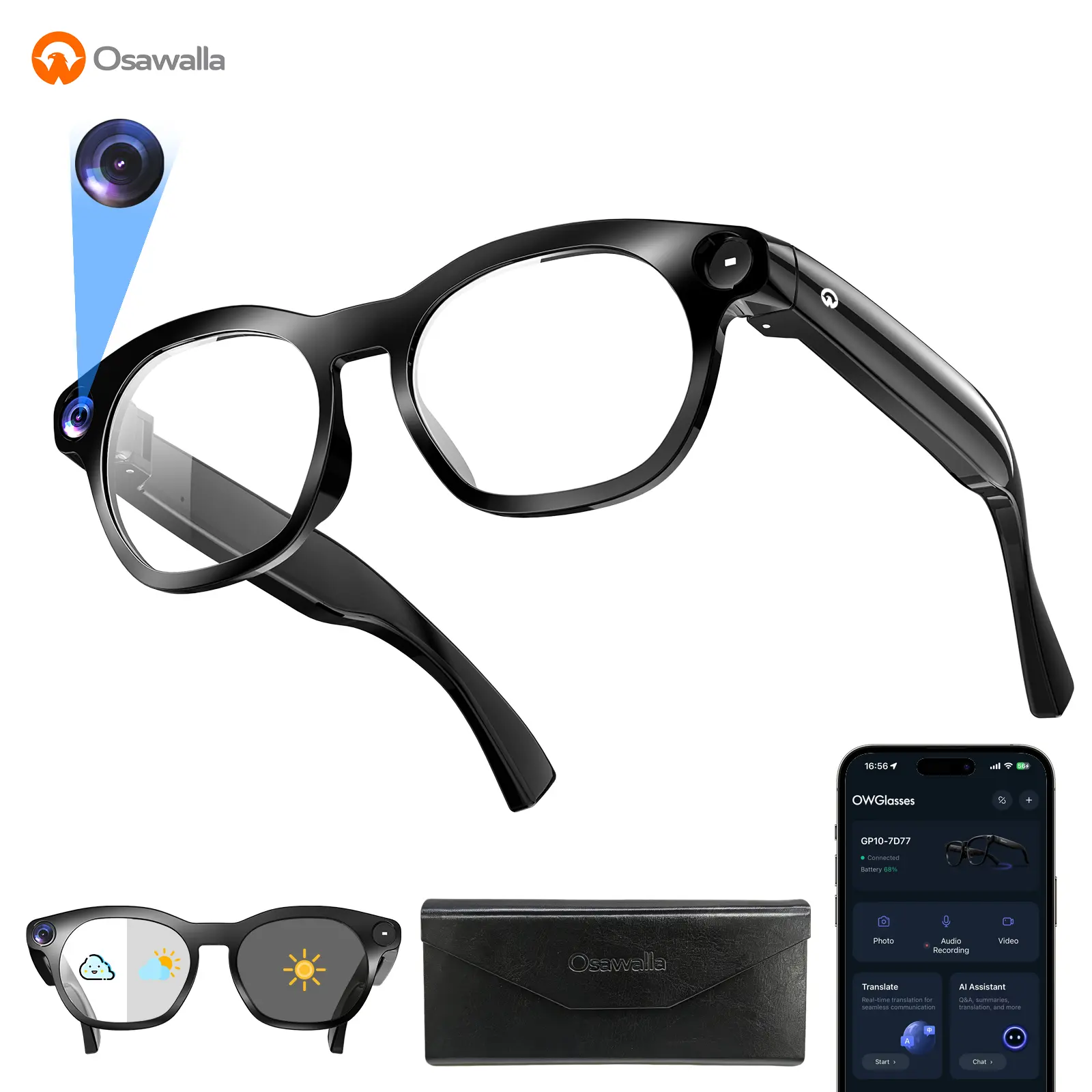 AI Smart Glasses with Camera and Audio, 8MP HD Camera Glasses for Men Women,1080P Video Recording Glasses,Real Time Translation,Voice Assistant, Open-Ear Audio for Travel, Meetings & Vlogging tiktokshopbacktoschool Touch Control Glasses Wearable