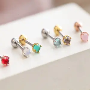 3mm Moonstone Cartilage Stud • Tiny Conch Earring • Small Threadless Pushback • Candy Red 18g Flat Back Tragus Stud • Dainty Lobe Piercing