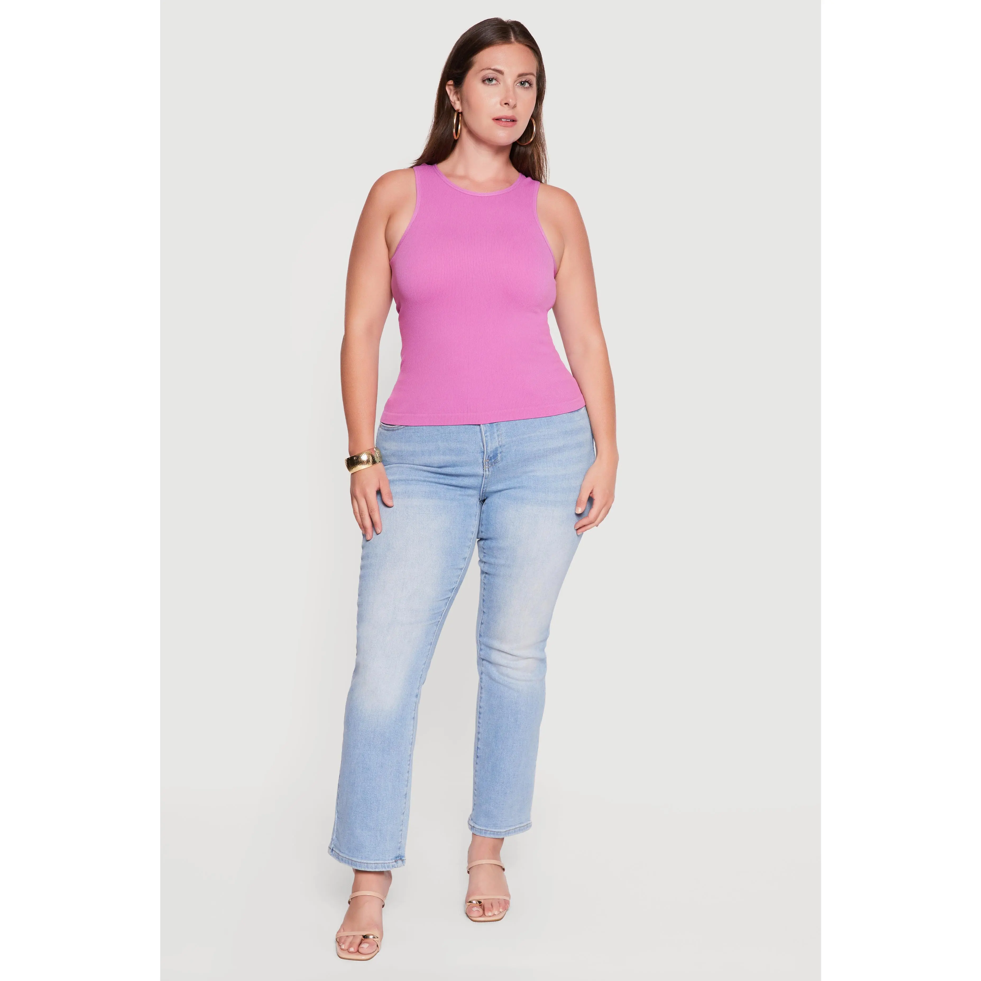 Plus Size Compression Rib High Neck Tank Top