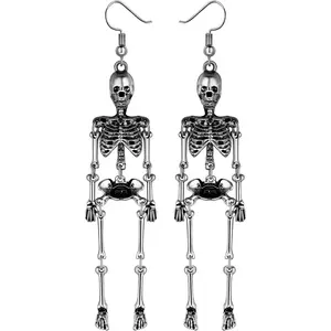 Skull Dangle Earrings Halloween - Women Jointed Skeleton Long Ear Drop Earrings Stud Halloween Costume Accessories Goth Punk Edgy Dangly  Hop Rock Ear  Skull  for Women Men