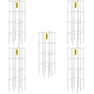 VEVOR Tomato Cages, TikTokShopBlackFriday, 11.8\" x 11.8\" x 46.1\", 5 Packs Square Plant Support Cages, Silver PVC-Coated Steel Tomato Towers for Climbing Vegetables, Plants, Flowers, Fruits