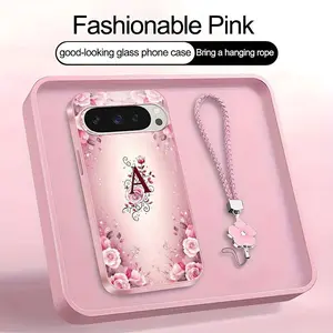 Suitable for [Google Pixel 9 Pro] high-end women's phone case🤩，a beautiful four-leaf clover lanyard is included🍀，a free four-leaf clover lanyard is included, with 26 letters of the alphabet to choose from and  exquisite Rose flower patterns 952