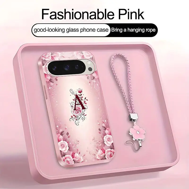 Suitable for [Google Pixel 9 Pro] high-end women's phone case🤩，a beautiful four-leaf clover lanyard is included🍀，a free four-leaf clover lanyard is included, with 26 letters of the alphabet to choose from and  exquisite Rose flower patterns 952