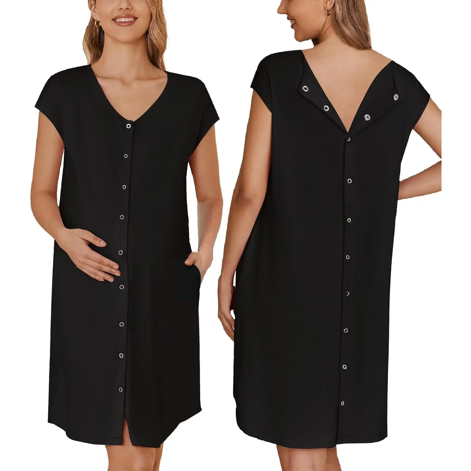 Labor Delivery Hospital Gown Nursing Nightgown Maternity Sleepwear With Pockets Postpartum Gowns with Button S-XXL