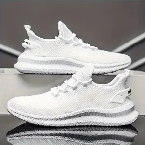Men's Casual Athletic Sneakers - Breathable Mesh Fabric, Low-Top Lace-Up Shoes With Textured PU Sole For All-Season Comfort
