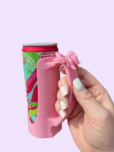 Bow-Topped Skinny Can Holder - Colorful Collection of Can Holders in Various Vibrant Colors with Valentines Day Styles Seltzers Drinkware Lightweight Classic Plastic Girly