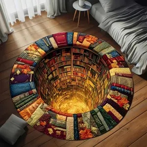 3D Visual Library Books Living Room Sofa Carpet Pet Spoof Best Choice Door Mat Psychedelic Hole Effect Bedroom Decor Bedside Carpet Creative Personalized Reading Area Play Area Carpet Soft and Comfortable Cloakroom Dresser Carpet