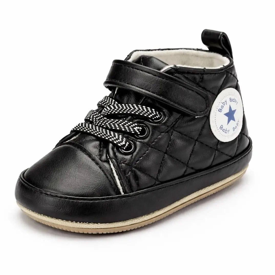 Baby Quilted High Top Crib Shoes Soft Sole Non Slip First Walker Sneakers Infant High Tops