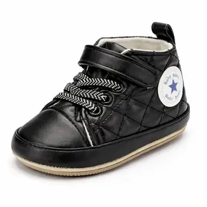 Baby Quilted High Top Crib Shoes Soft Sole Non Slip First Walker Sneakers