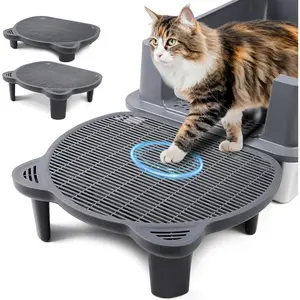 Adjustable  Ramp Litter Box Step Double Layer with Filter Function, Elevated Litter Box Ramp for Senior Cats Easy Cleaning  Litter Tray for Floor Indoor (Dark Grey)