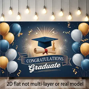 Summervibes 1pc Reusable Polyester Multicolor 2D Flat Banner - Graduation, Birthday Celebration Decorative Prop for Photo Booth, Home Festive & Party Supplies,summervibes