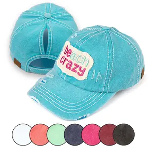 C.C Ponytail Cap Vintage Washed Distressed Cotton Beach Crazy Patch for Women Design