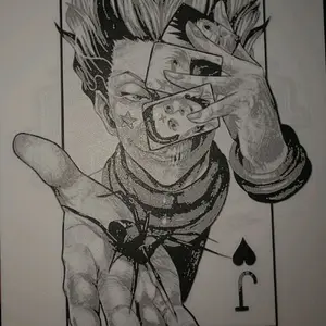 Hisoka - Unique Artwork Featuring a Character with Cards and a Spade Symbol