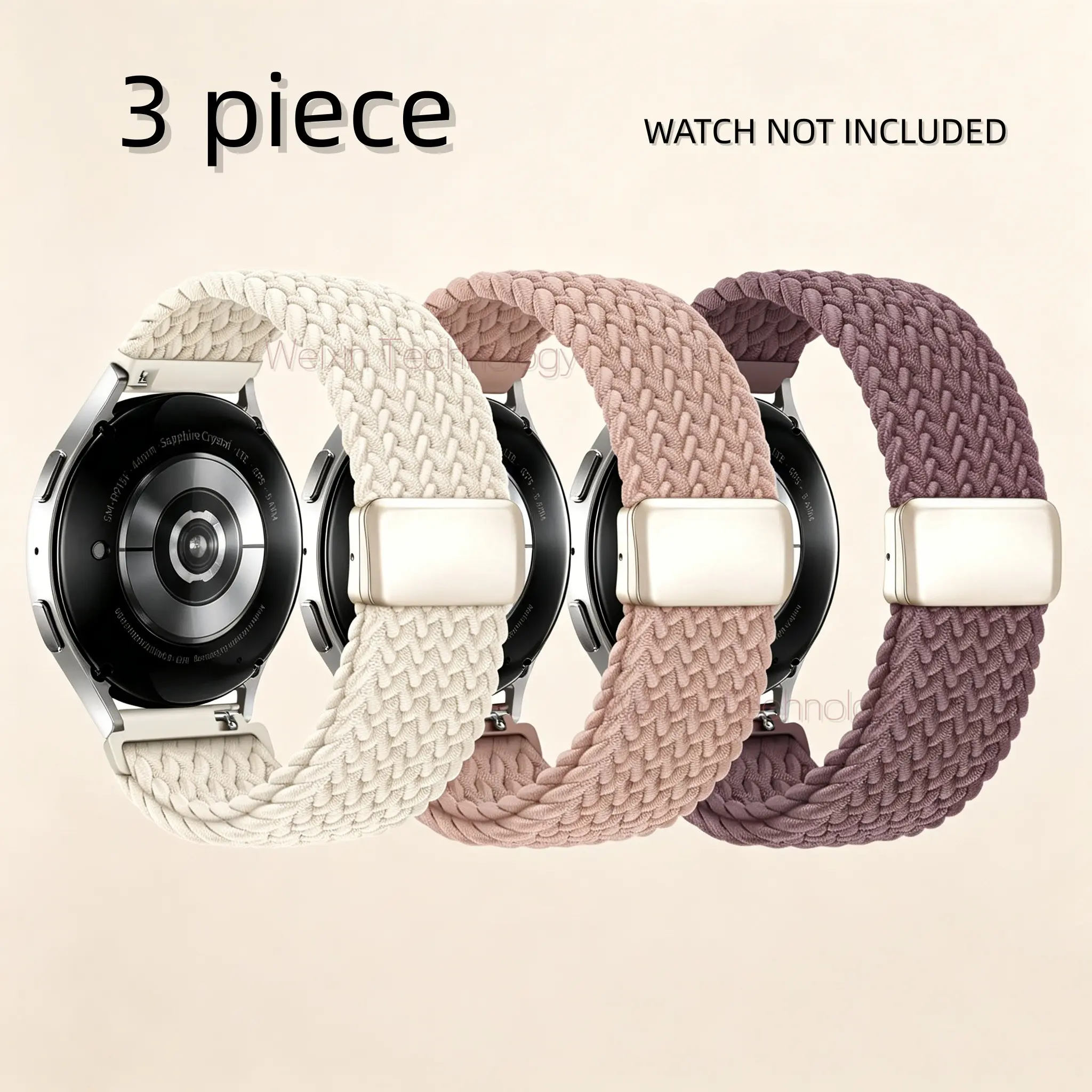 3-piece woven strap, compatible with Samsung Galaxy Watch 7 6 4 5 FE strap 44mm 40mm/Galaxy Watch 6 4 Classic 42mm 46mm 43mm 47mm/Watch 5 Pro strap 45mm/Active 2, 20mm elastic nylon sports strap, Smart Watch Accessories, Smartwatch Accessories