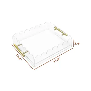 Acrylic Scalloped 12" Square Self Finishing Tray with Handles