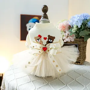 Cute Bear Pattern Pet Dress, Wedding Style Pet Clothes, Pet Princess Dress for Small Dogs & Cats, Dog & Cat Clothing, Costumes