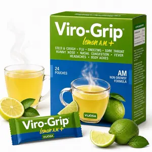 Viro-Grip Lemon A.M.+ Hot Drink Mix | Daytime Cold & Flu Relief Formula | Non-Drowsy | 24 Pouches