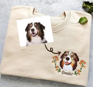Custom Pet Embroidered Sweatshirt, Personalized Dog Photo, Cat Embroidered Hoodie, Gift for Pet Lovers, Dog Mom Gift, Custom Pet Portrait