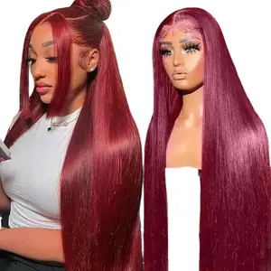 Itoday 99J Burgundy Lace Front Wigs Human Hair 180% Density 13X6 HD Lace Frontal Human Hair Wigs For Woman Body Wave 13x6 HD Lace Front Human Hair Wigs