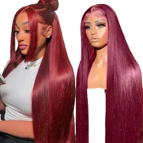 ITODAY 99J Burgundy Density Wig - 13x6 Lace Front Human Hair Wig for Women, Body Wave Real Hair, Pre-Plucked Design, Adjustable Strap, Heat Resistant, Free Gifts, Real Hair Wigs