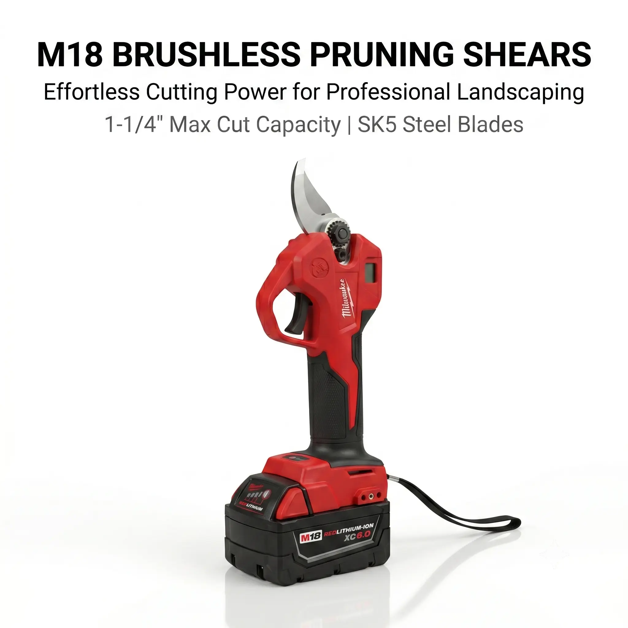 Milwaukee M18 Brushless Cordless Electric Pruning Shears 18V 35mm Cut Capacity Power Tool with LCD Battery Display SK5 Steel Blade Safety Trigger for Orchard Farming Nursery Gardening Shrub Pruning Professional Arborists Bare Tool
