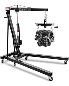 Garvee 2 Ton Hydraulic Engine Hoist Crane with Lever, Folding Heavy-Duty Cherry Picker Featuring 6 Locking Wheels & 4 Boom Positions for Truck and SUV Engines, Garage Workshop, and Industrial Lifting, Net Weight 168 lbs