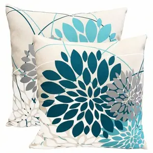 XINDCH Decorative Throw Pillow Coversof 2 Teal Blue Pillow Covers 20x20 Inch Throw Pillows Linen Square Pillow Case,Farmhouse Outdoor Floral Pillow Covers For Couch Sofa Living Room