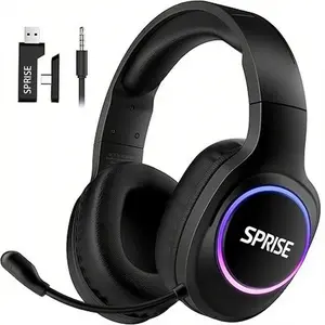 SPRISE Wireless Gaming Headset for PS5, PS4, Nintendo Switch, PC, Bluetooth 5.4 & 2.4GHz Gaming Headset with Noise Cancelling Microphone, RGB, Type C, 20ms Latency, 45H, 7.1 Virtual Surround, Gaming Headphones - Black