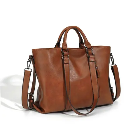 Women Chic PU Leather Tote Bag Leather Handbag Work Tote Shoulder Purse Crossbody Bag with Adjustable Shoulder Strap