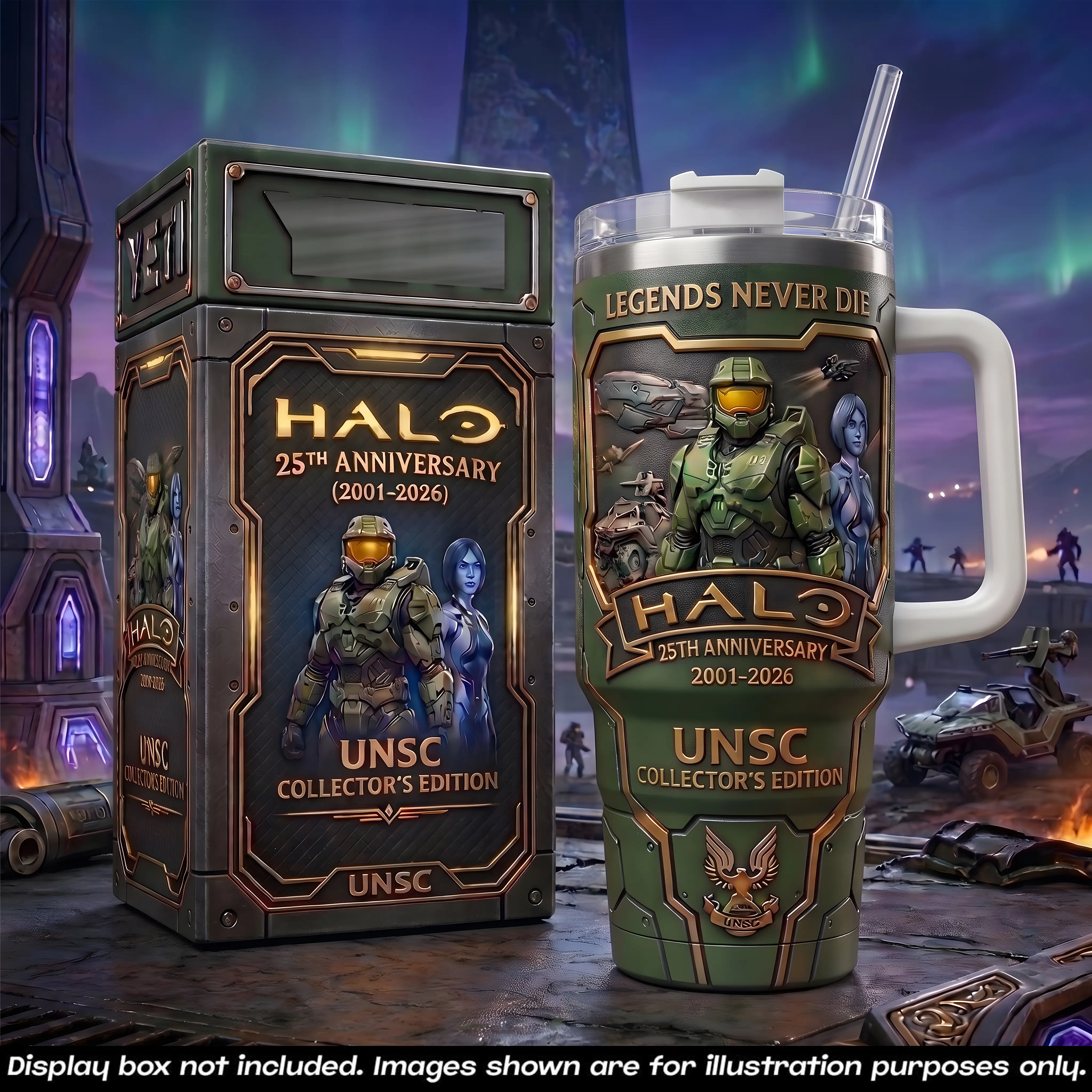 Halo 25th Anniversary 40oz Insulated Tumbler With Handle & Straw, 2001-2026 Collector Edition Stainless Steel Travel Mug, Master Chief & UNSC Gaming Cup, Halo Fan Gift