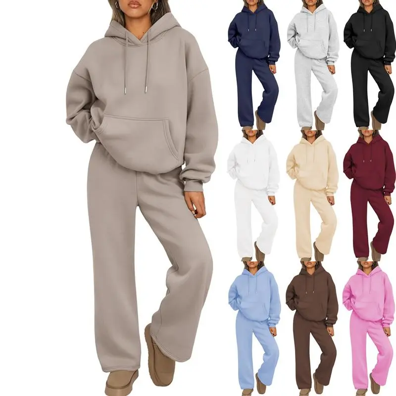 Womens 2 Piece Outfits Lounge Hoodie Sweatsuit Sets Oversized Sweatshirt Baggy Fall Fashion Sweatpants with Pockets