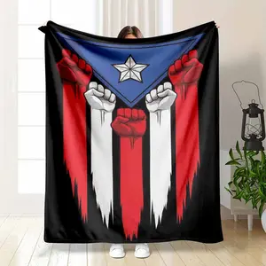Puerto Rico Boricua Pride Raised Fist Flannel Blanket Abstract Flag Patriotic Star and Stripes Print Soft Warm Cozy Lightweight Throw Ideal for Sofa Bed Bedroom Office Travel Gift Decor Use summerwins