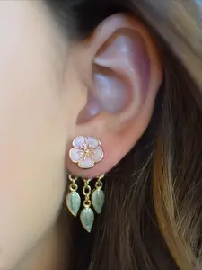 Stereo Peach Blossom Leaf Bordered Dangle Earrings, Alloy Baking Paint Bohemian Cute Style Drop Earrings for Women, Fashion Jewelry for Party, Daily Decor, Exquisite Jewelry Gift