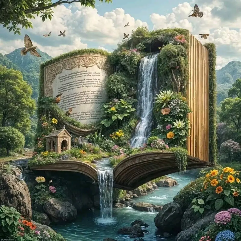 Magic book waterfall with forest stream, butterflies and birds wall art, Diamond painting kits, multiple sizes available including square diamonds, this 5D DIY diamond painting set diamond art embroidery kit holiday birthday art personalized gift