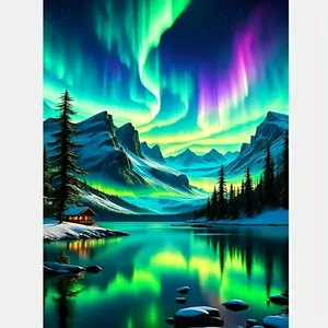 5D DIY Diamond Painting Kit, Aurora Borealis Northern Lights Landscape, Round Diamond Embroidery Art, Mosaic Canvas for Home Wall Decor and Gift, 30x40cm
