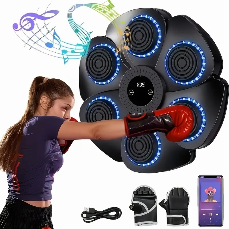 A Music Boxing Machine with 9 Speed Levels - Wall-Mounted, Adjustable Height, Intelligent Counting Boxing Trainer, Equipped with LED Lights, Wireless Music Connection, Suitable for Home Exercise And Family Entertainment Interaction