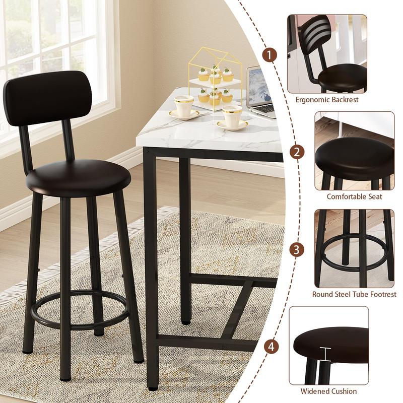 Lamerge Dining Table Set for 2, 24" Square Kitchen Table and Chairs Set with MDF Tabletop & 2 PU Leather Chairs, Bar Table Pub Table Set for Small Space Bar Kitchen Living Room Apartment