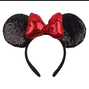 Sparkly Minnie Mouse Ears with Red Sequin Bow Yellow Sequin Bow Mouse Headband for Theme Park Days Vacations Special Occasions