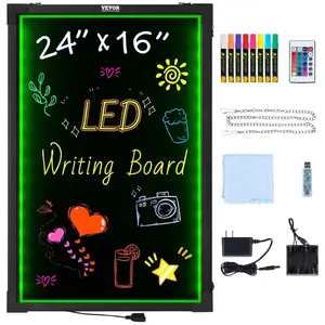 VEVOR LED Message Writing Board, 24x16 Illuminated Erasable Lighted Chalkboard, Neon Effect Menu Sign Board, Drawing Board with 8 Fluorescent Chalk Markers and Remote Tested to UL Standards