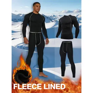 Men's Thermal Underwear Set, Pure Black Long-Sleeved Round-Neck Top And Long Trousers, Velvet Thickened In Autumn And Winter, Fleece Tights, Sportswear, High-Elastic Fitness Clothes, Running Training Clothes, Cycling Clothes