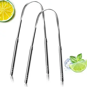 2 Pack Tongue Scraper, 100% Surgical 304 Stainless Steel Tongue Cleaner for Adults And Kids, Professional Tongue Brush for Oral Care Adjustable