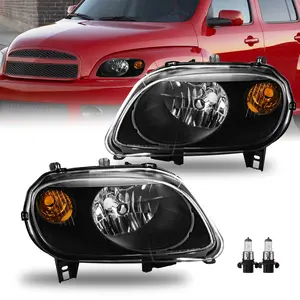 Headlights Assembly with Bulbs Compatible with 2006-2011 Chevy Chevrolet HHR Halogen Pair Headlamps Replacement Black Housing