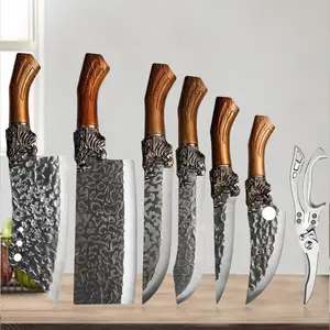 Stainless Steel Kitchen Knives Suit-Forged Professional Kitchen Knives Suit, Boning Knife, Slice Knife, Graver, Fish Knife, Butcher Knife, Kitchen Scissors, Super Sharp Bone Cutter, Suitable for Meat and Fish food contact