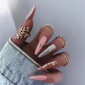 24pcs Long Tip Flash Pres on Nails Leopard nail Gold Foil lone Leopards Spotted Spice for Women and Girls - 24pcs (Long Nails)