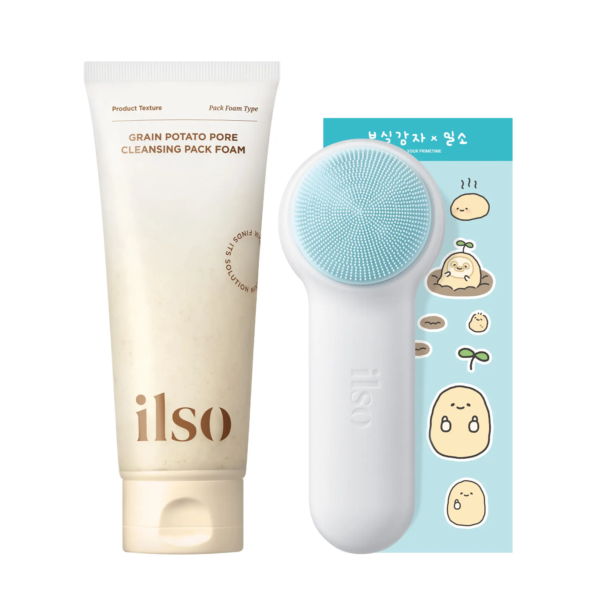 [ILSO Official] ILSO Grain Potato Pore Cleansing Foam with Pore Cleansing Brush, BOOSIL GAMJA Edition - Facial Cleanser for Sensitive & Acne-Prone Skin, Korean Skincare